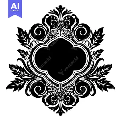 Premium design asset: Black and White Ornate Frame with Floral Motifs