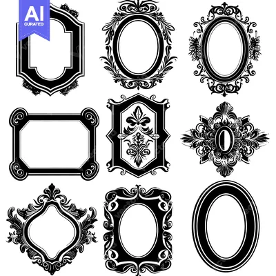 Aset desain premium: Nine Ornamental Frames with Intricate Designs