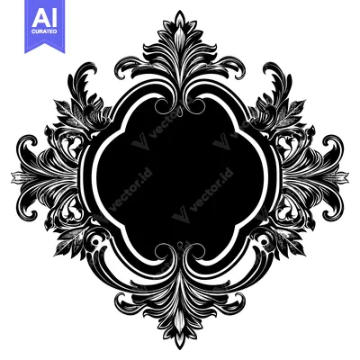 Aset desain premium: Black and White Ornate Floral Frame with Blank Center