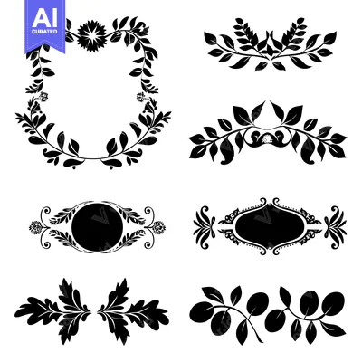 Aset premium populer: Set of Six Black and White Floral Design Elements