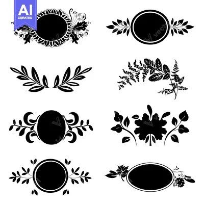 Premium design asset: Six Black and White Floral Frames with Circles
