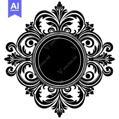 Aset premium populer: Ornate Circular Frame with Floral Design