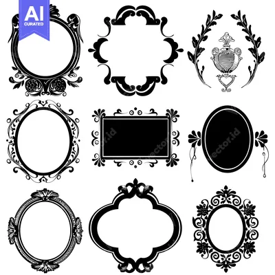 Aset premium populer: Collection of Nine Ornate Black and White Frames