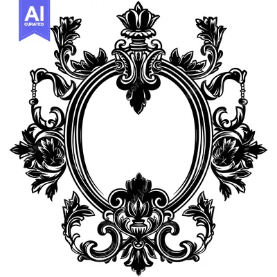 Aset premium populer: Ornate Black and White Floral Frame with a Blank Center