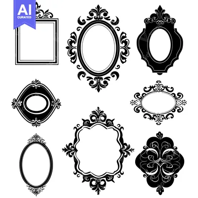 Popular premium asset: Collection of Ornate Black and White Frames with Floral Designs