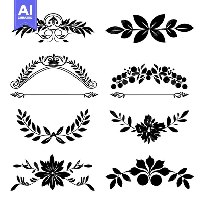 Aset desain premium: A Set of Six Black and White Floral Design Elements