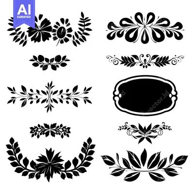Aset premium populer: Collection of Black Floral and Leaf Designs