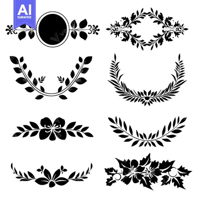 Aset premium populer: Set of Black and White Floral Decorative Elements