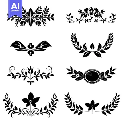 Premium design asset: Six Black and White Floral Designs with Leaves and Flowers