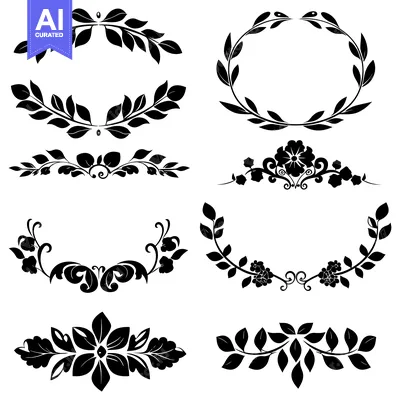 Aset premium populer: A Collection of Eight Floral and Foliage Decorative Elements