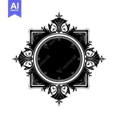 Aset premium populer: Ornate Black and White Frame with a Circular Center