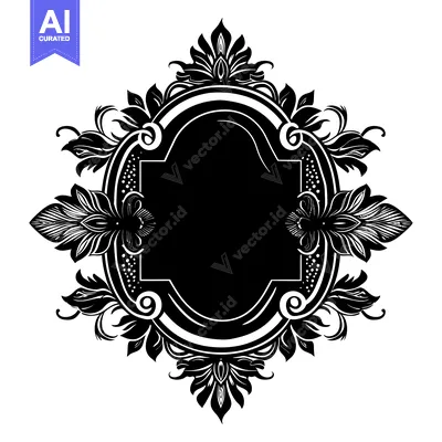 Aset desain premium: Ornate Black and White Floral Frame with Blank Center
