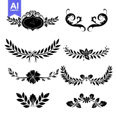 Premium design asset: Set of Black and White Floral and Leaf Decorative Elements