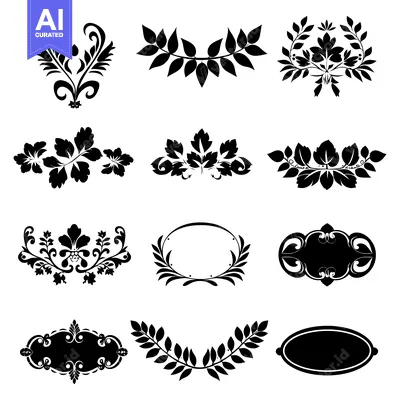 Premium design asset: Collection of Black and White Floral and Leaf Design Elements