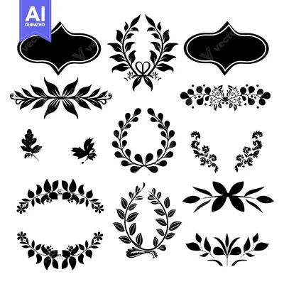 Popular premium asset: Set of Black and White Floral Decorative Elements