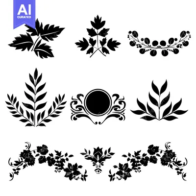 Premium design asset: Set of Black Silhouettes of Floral and Leaf Designs