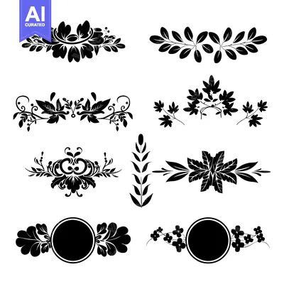 Aset desain premium: Six Black and White Floral Design Elements