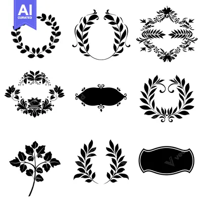 Aset desain premium: Collection of Nine Black and White Floral Design Elements