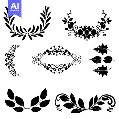 Aset desain premium: Collection of Black and White Floral and Leaf Designs