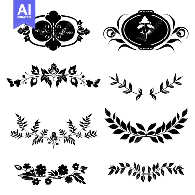 Aset desain premium: Set of Black and White Floral Design Elements