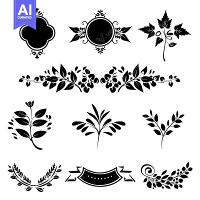Aset desain premium: A Collection of Black and White Floral Ornaments and Frames