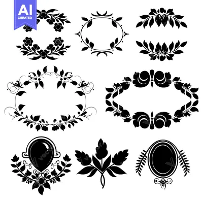 Aset premium populer: Collection of Black and White Floral and Ornamental Frames