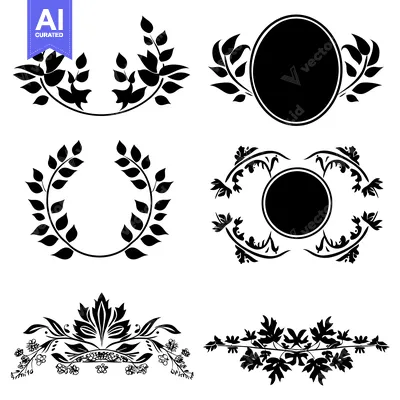 Premium design asset: Black and White Floral Design Elements with Circular Frames