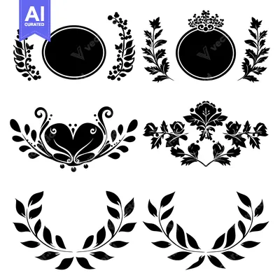Aset premium populer: Black and White Floral Design Elements with Circular Frames