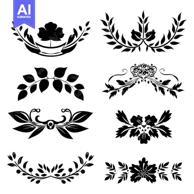 Popular premium asset: Collection of Six Black and White Floral Design Elements