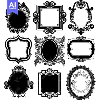 Aset premium populer: Collection of Ornate Black and White Frames with Floral Motifs