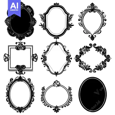 Aset premium populer: A Set of Nine Ornate Black and White Frames