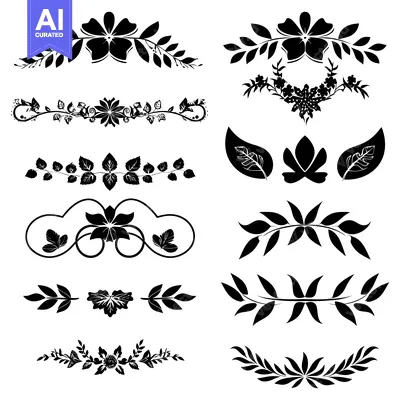 Aset premium populer: Black and White Floral and Leaf Design Elements
