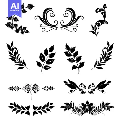 Aset premium populer: A Collection of Floral Silhouettes for Design Elements