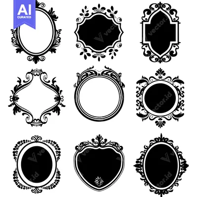 Aset desain premium: Nine Ornate Black and White Frames