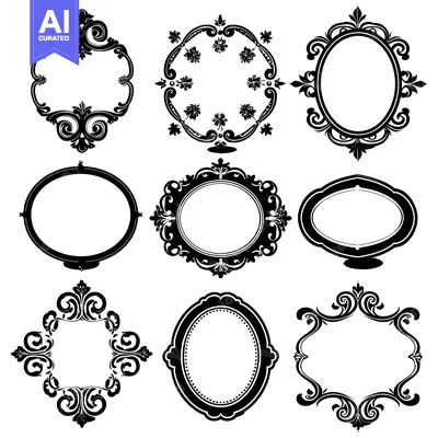 Aset premium populer: Nine Ornate Black and White Frames with Floral Motifs