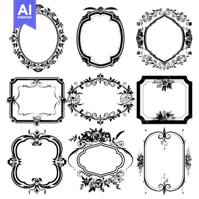 Aset desain premium: A Set of Nine Ornamental Frames with Floral Motifs