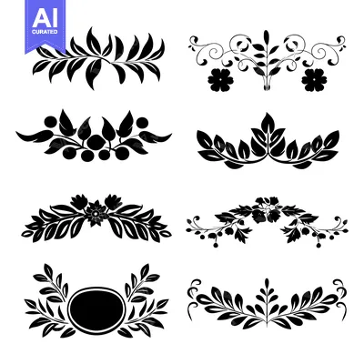 Aset desain premium: Set of Black and White Floral Design Elements
