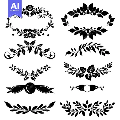Aset premium populer: Set of Nine Black and White Floral Decorative Elements
