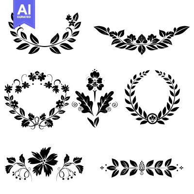 Aset desain premium: Six Black and White Floral and Leaf Designs