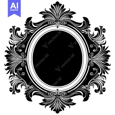 Premium design asset: Ornate Black and White Floral Frame with Oval Center