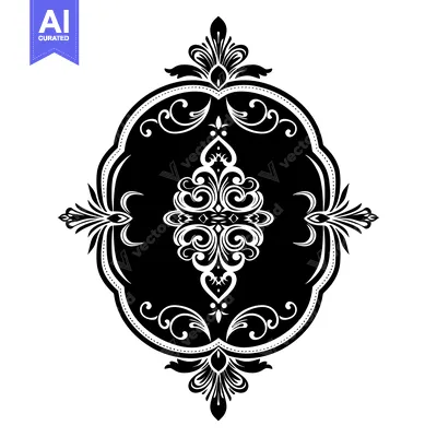 Premium design asset: Ornate Black and White Floral Design in Oval Frame