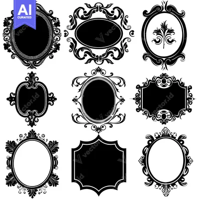 Aset premium populer: A Collection of Nine Ornate Black and White Frames