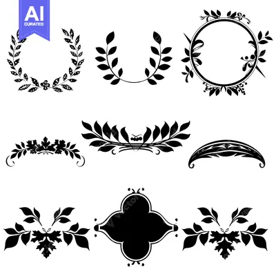 Aset premium populer: Set of Black Floral Decorative Elements with Leaves and Frames