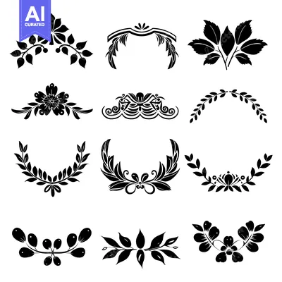Aset premium populer: Collection of Black and White Floral and Leaf Designs