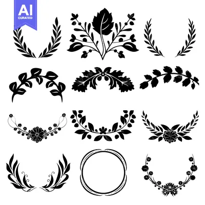 Aset premium populer: A Collection of Black and White Floral Wreaths and Frames