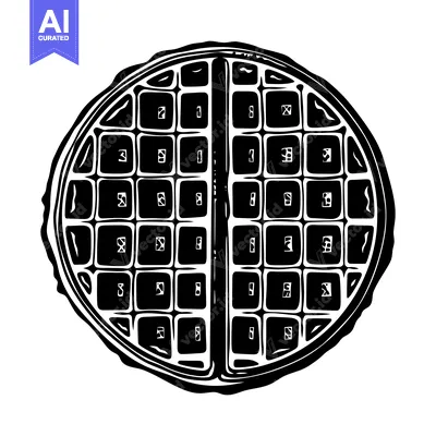 A Black and White Illustration of a Round Waffle