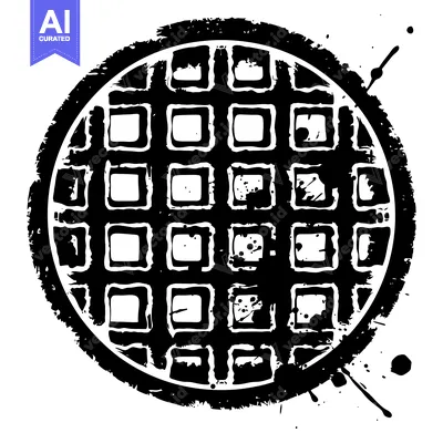 Black and White Grunge Style Waffle Pattern with Splashes