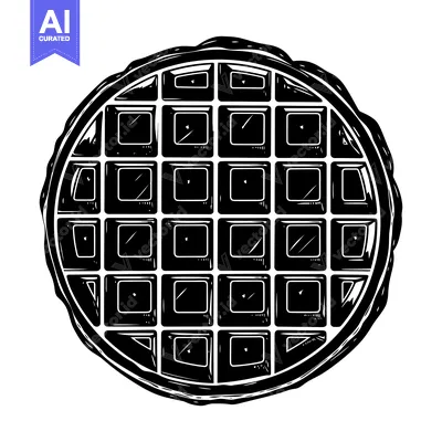 Aset desain premium: Black and White Illustration of a Single Round Waffle
