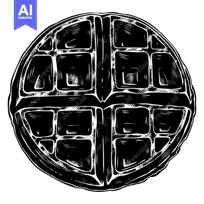Premium design asset: A Black and White Hand-Drawn Illustration of a Waffle