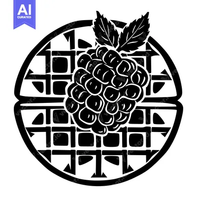Premium design asset: A Black and White Illustration of a Raspberry on a Waffle